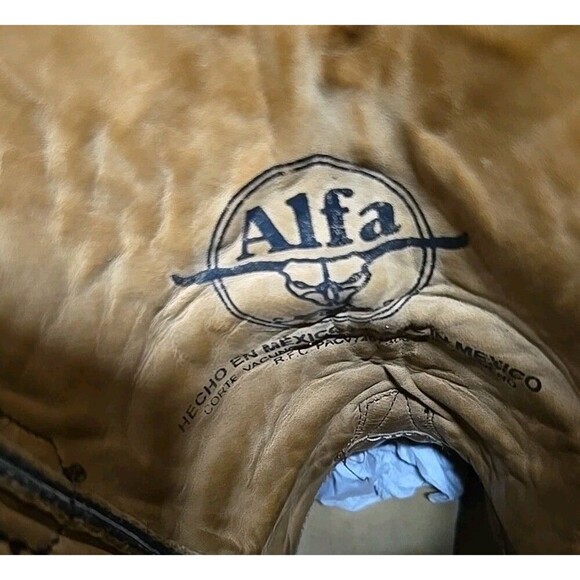 Alfa Western Leather Cowboy Boots Black Men’s Size 28 EE/ US 10 / FITS 9 READ - Picture 10 of 11